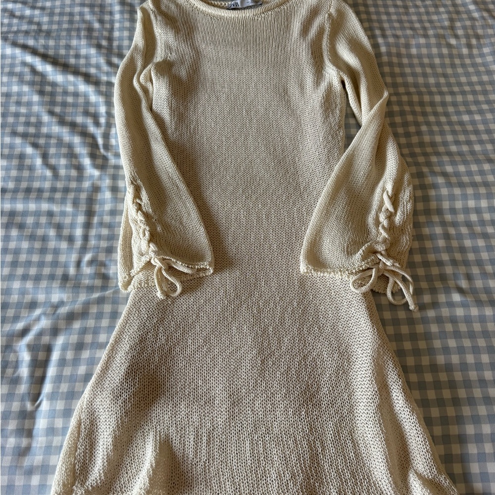 Zara Cream Open-Knit Sweater dress - small